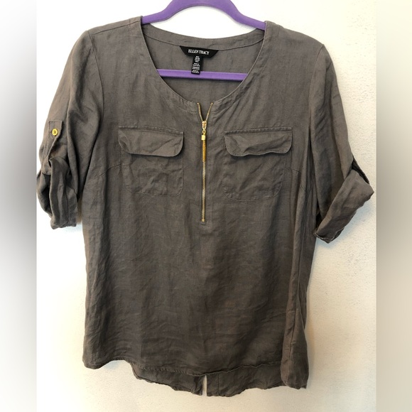 Grey blouse with 3/4 length sleeves. Size: S. Brand: Ellen Tracy - Picture 2 of 9